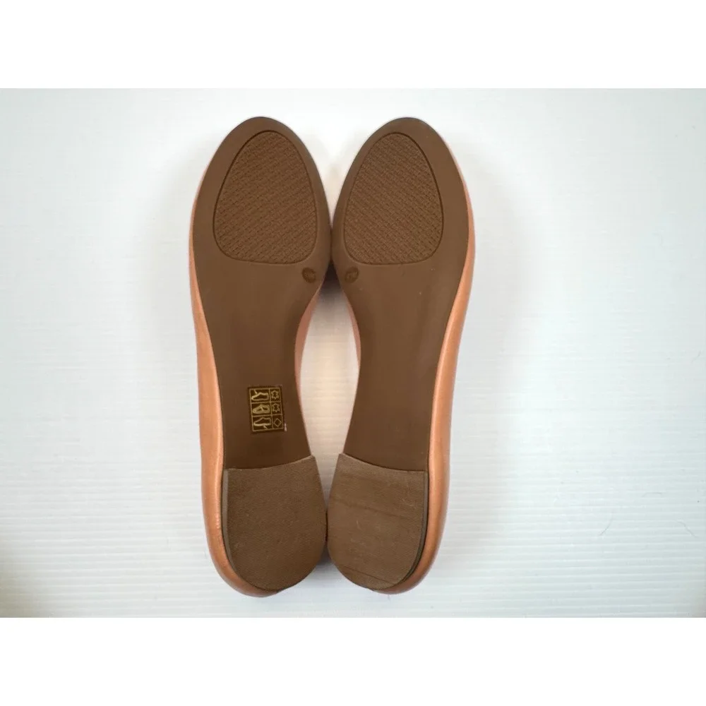 Tory Burch Claire‎ Travel Ballet Flats Women 11M NWOB Leather Dip-Dye Logo Tan